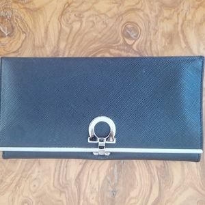 Ferragamo Black Leather Gancini Icona Wallet